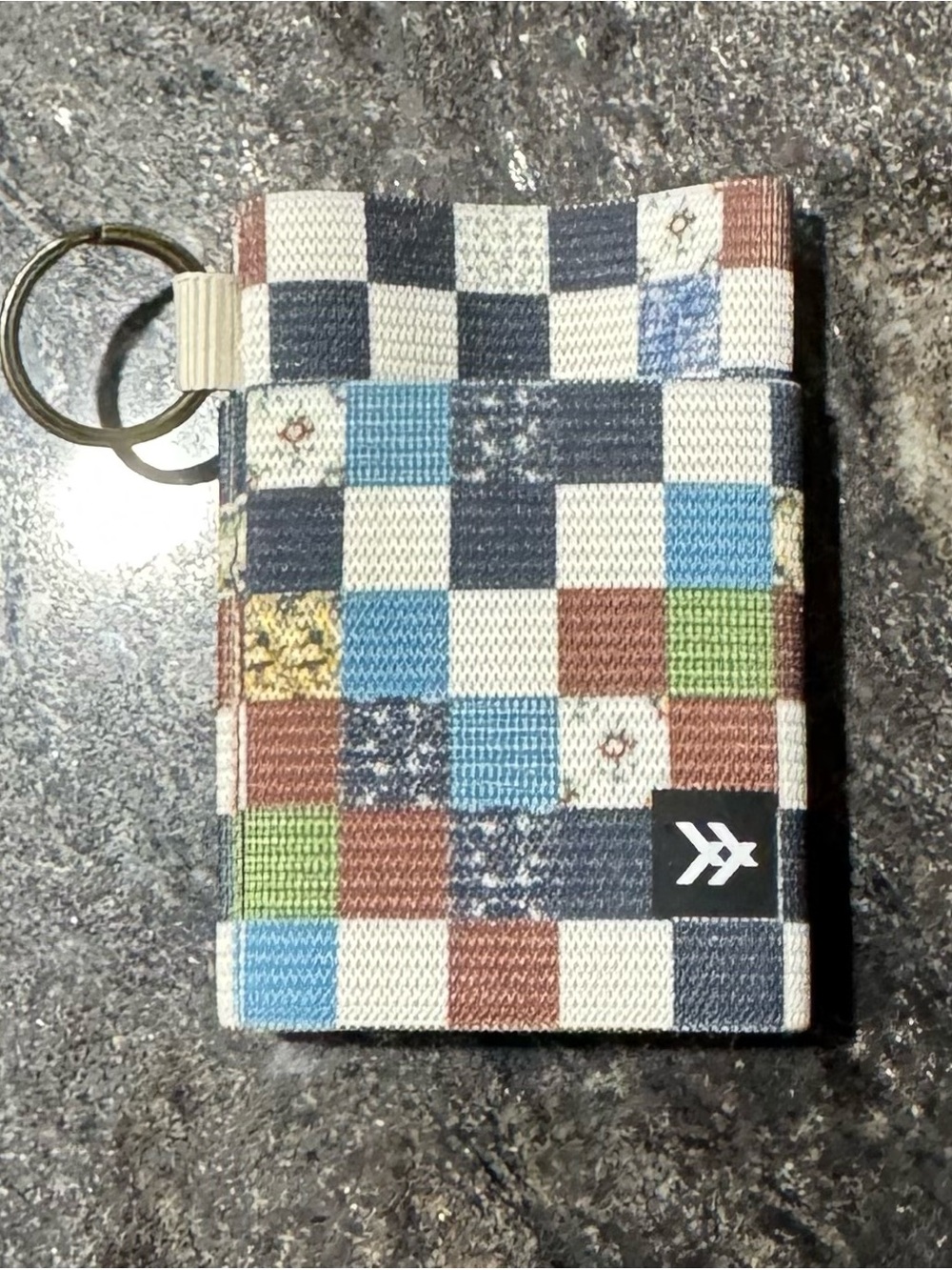 Checkered Multi-Color Fabric Card Wallet with Keyring